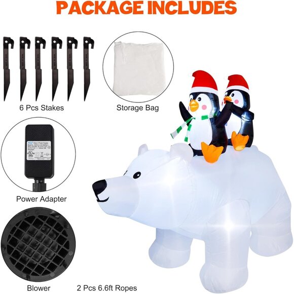 🆕6.5ft Christmas Inflatable Penguins Polar Bear Blow up Lawn Outdoor Decoration - Picture 7 of 11